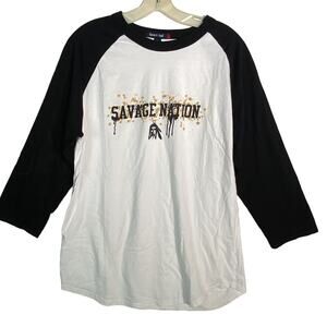 Savage Nation Black White Raglan Baseball T Shirt Mens Medium Sport Tek